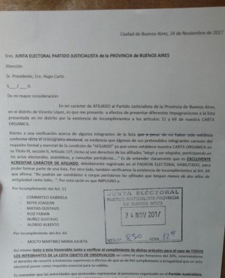 Escándalo en el PJ de Vte. López: Impugnan la lista de unidad