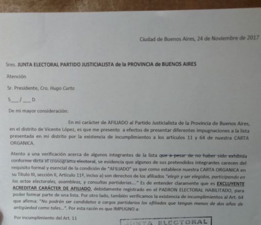 Escándalo en el PJ de Vte. López: Impugnan la lista de unidad