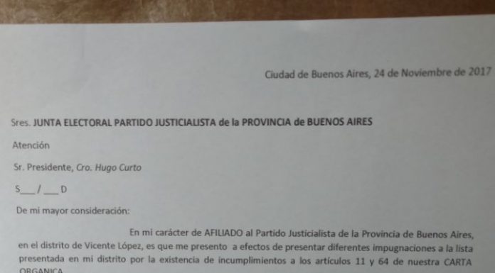 Escándalo en el PJ de Vte. López: Impugnan la lista de unidad