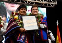 Lucas Ghi recibió a Evo Morales y lo declaró visitante ilustre de Morón