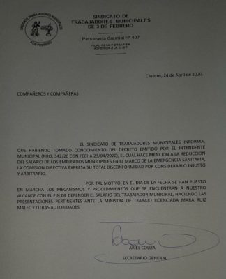 Tres de Febrero: El sindicato de trabajadores municipales furioso con Valenzuela
