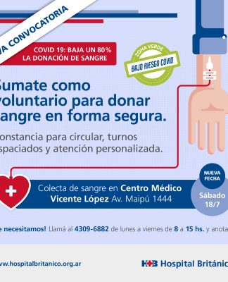 Vicente López: el Hospital Británico convoca a donar sangre el 18 de julio