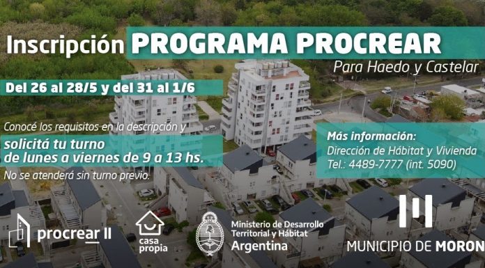 Morón: se reabre la preinscripción para las viviendas del Procrear en Castelar sur y Haedo